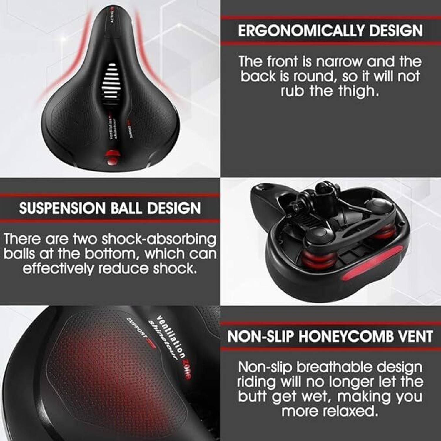 Image of Najif Memory Foam Comfort Bicycle Seat, Red Reflective Strip, Waterproof and Durable Saddle (Multicolor)
