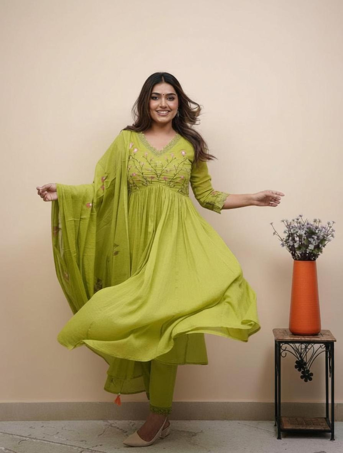 Image of CHECHI Embroidered Kurta, Palazzo & Dupatta Set
