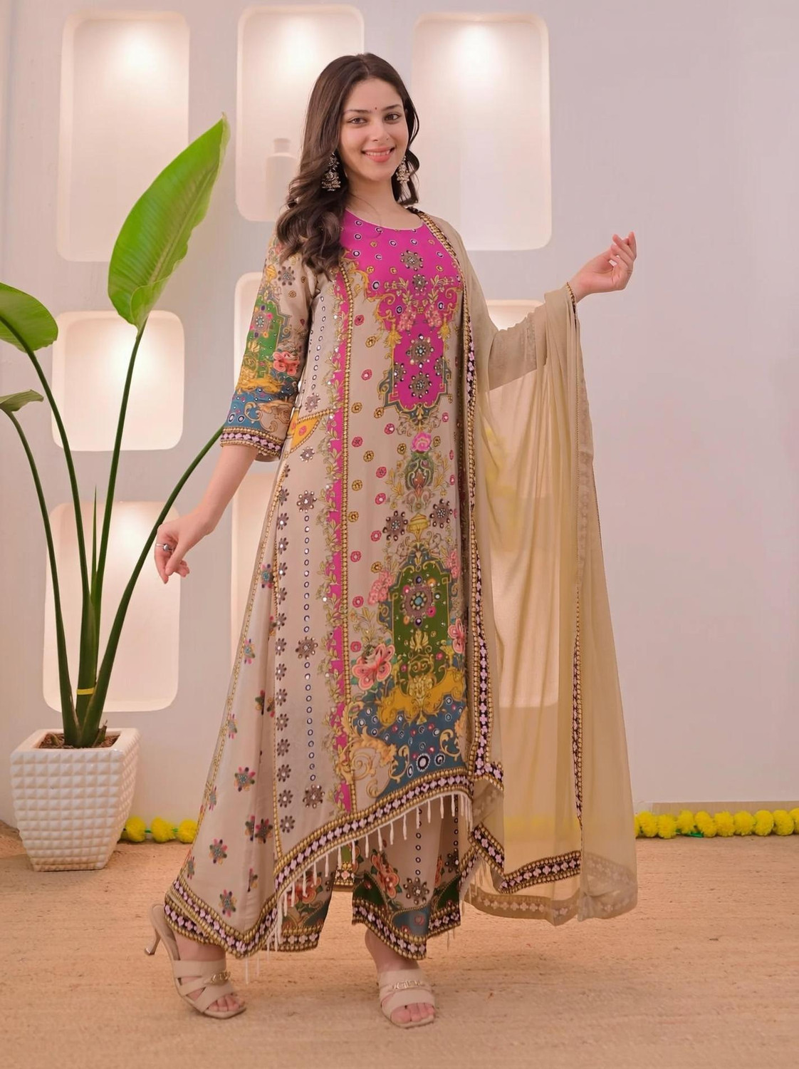 Image of HB Fashion Self Design, Printed, Embroidered Kurta, Trouser /Pant & Dupatta Set