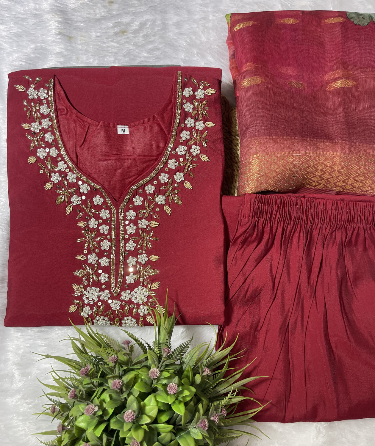 Image of HB Fashion Self Design, Printed, Embroidered Kurta, Trouser /Pant & Dupatta Set