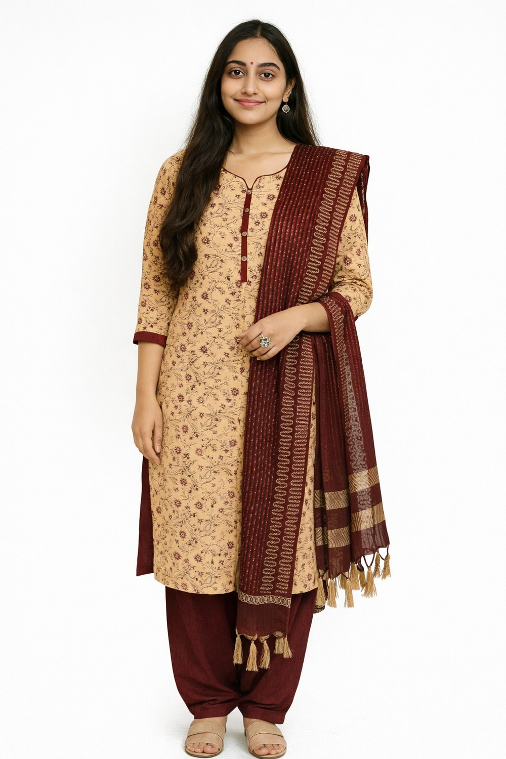 Image of JDENTERPRISS Embroidered Kurta, Churidar & Dupatta Set