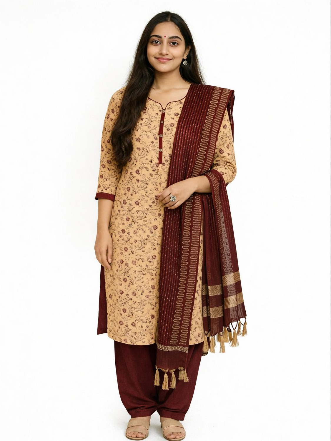 Image of JDENTERPRISS Embroidered Kurta, Churidar & Dupatta Set
