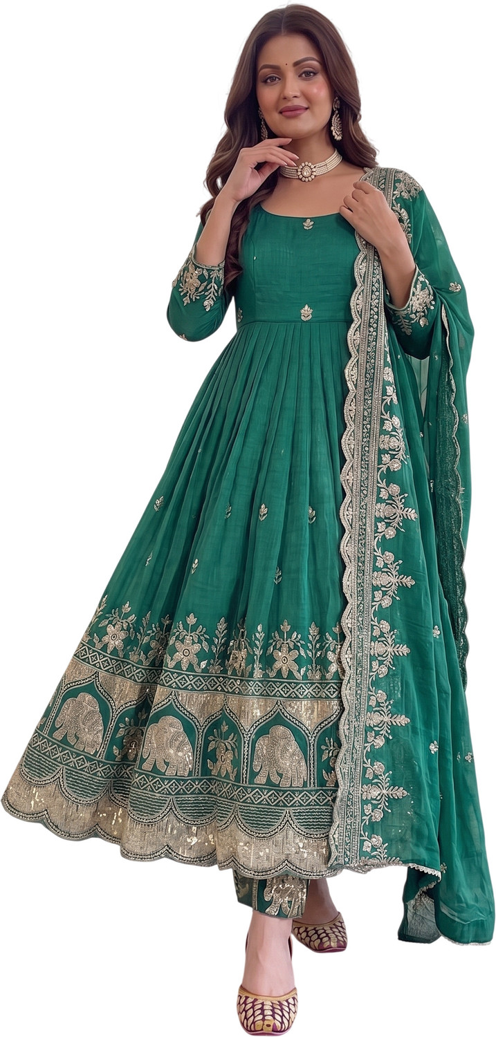 Image of CHECHI Embroidered Kurta, Palazzo & Dupatta Set