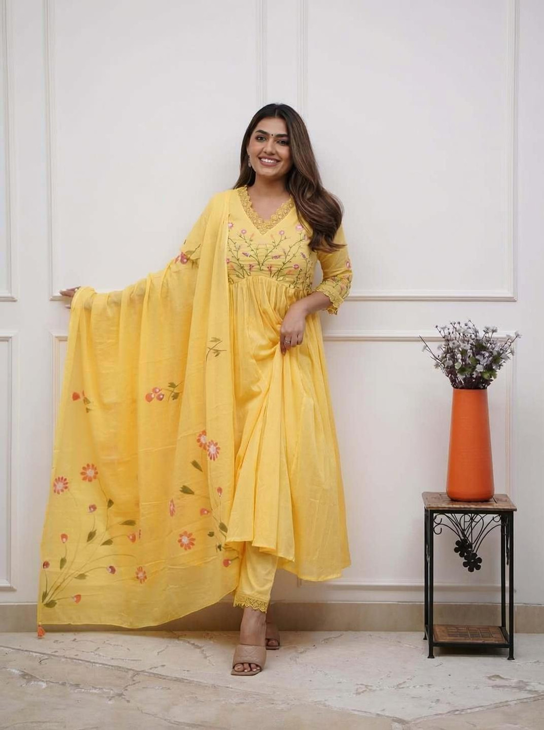 Image of CHECHI Embroidered Kurta, Palazzo & Dupatta Set