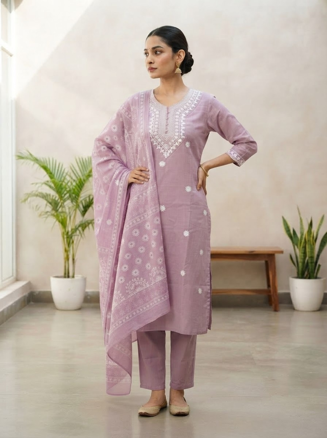Image of SHREE HARIJI TEXTILE Women Cotton Blend Kurti Pant Dupatta Set