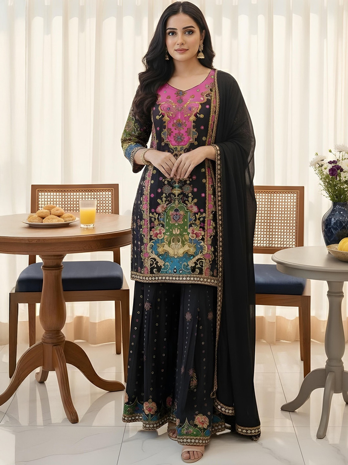 Image of HB Fashion Self Design, Printed, Embroidered Kurta, Trouser /Pant & Dupatta Set