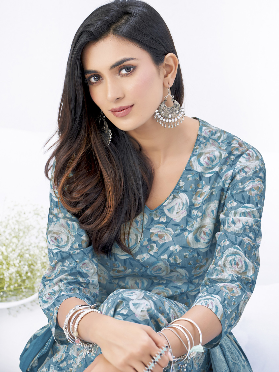 Image of SHREE JEENMATA COLLECTION SURYAJYOTI Solid Kurta, Salwar & Dupatta Set