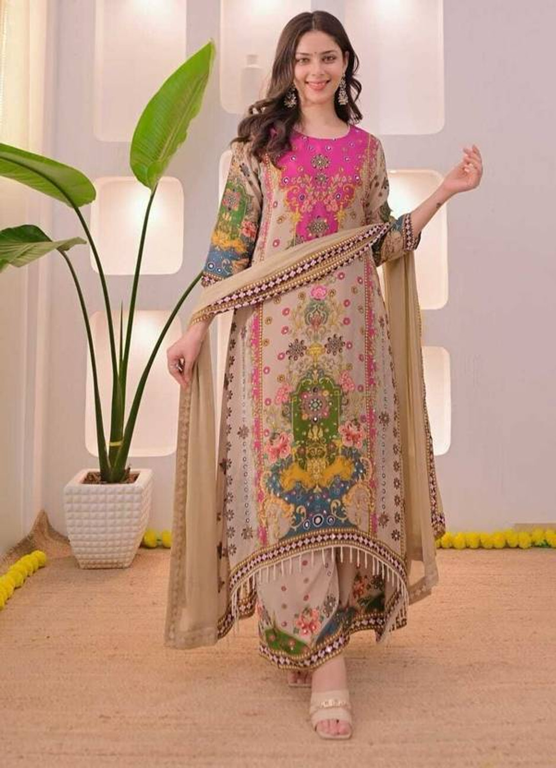 Image of HB Fashion Self Design, Printed, Embroidered Kurta, Trouser /Pant & Dupatta Set