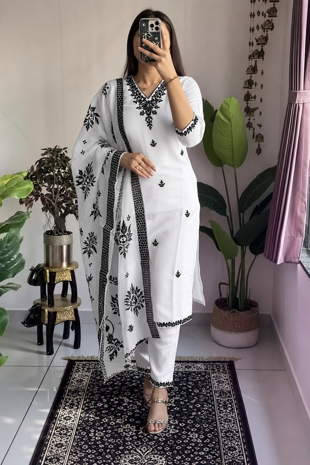 Image of Jaipuri Collection Women's Trending Solid kurta set Embroidered Kurta, Trouser /Pant & Dupatta Set