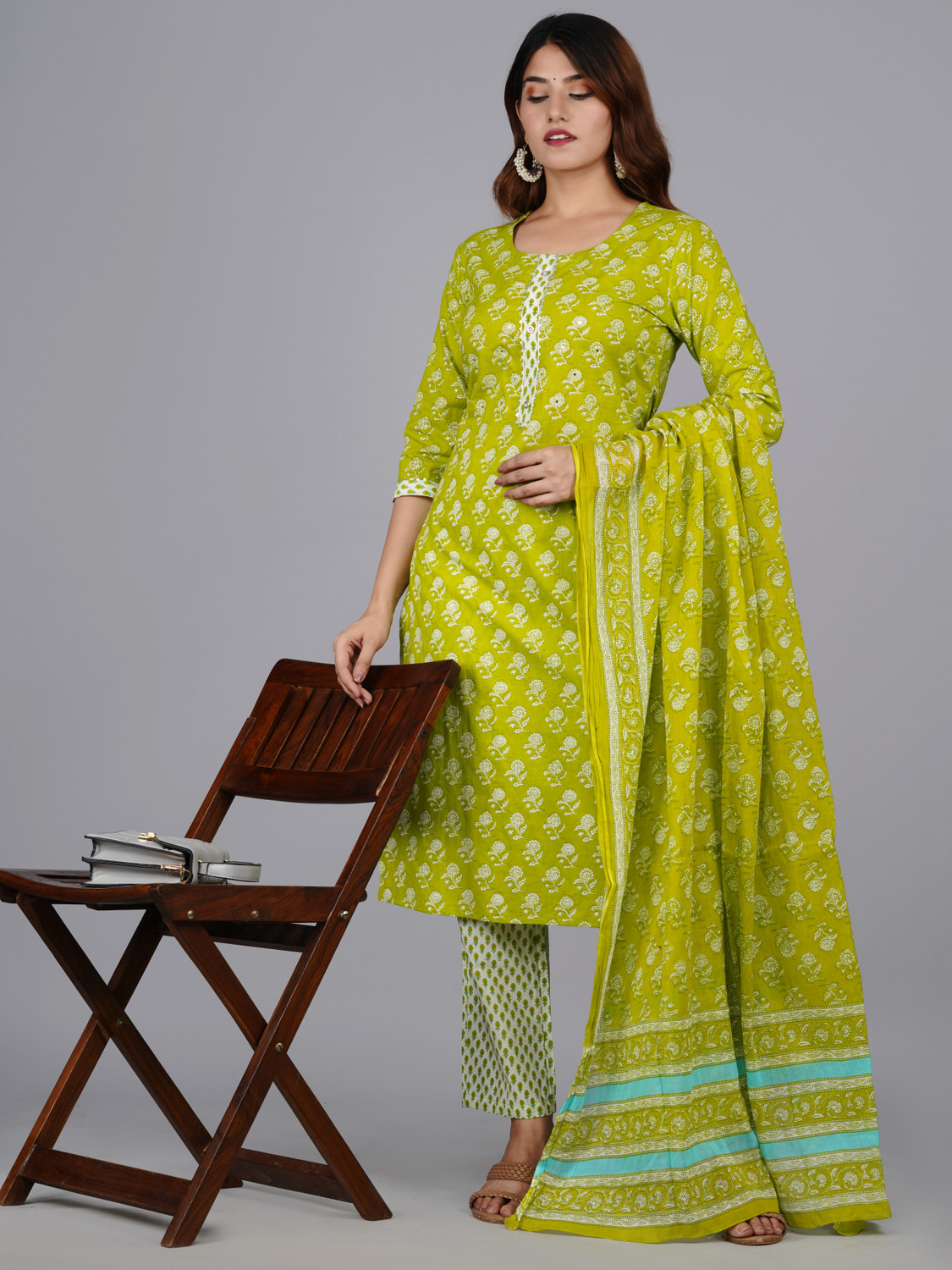 Image of Mishree collection Ethnic Set Printed Kurta, Trouser /Pant & Dupatta Set