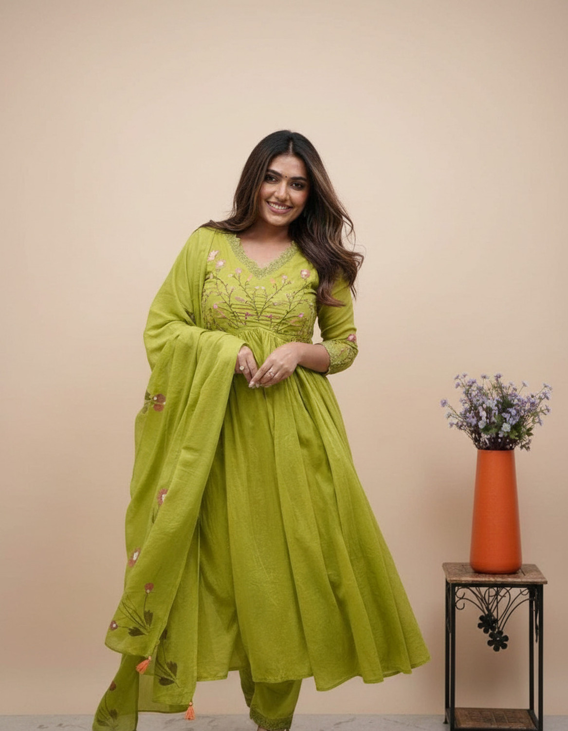 Image of CHECHI Embroidered Kurta, Palazzo & Dupatta Set