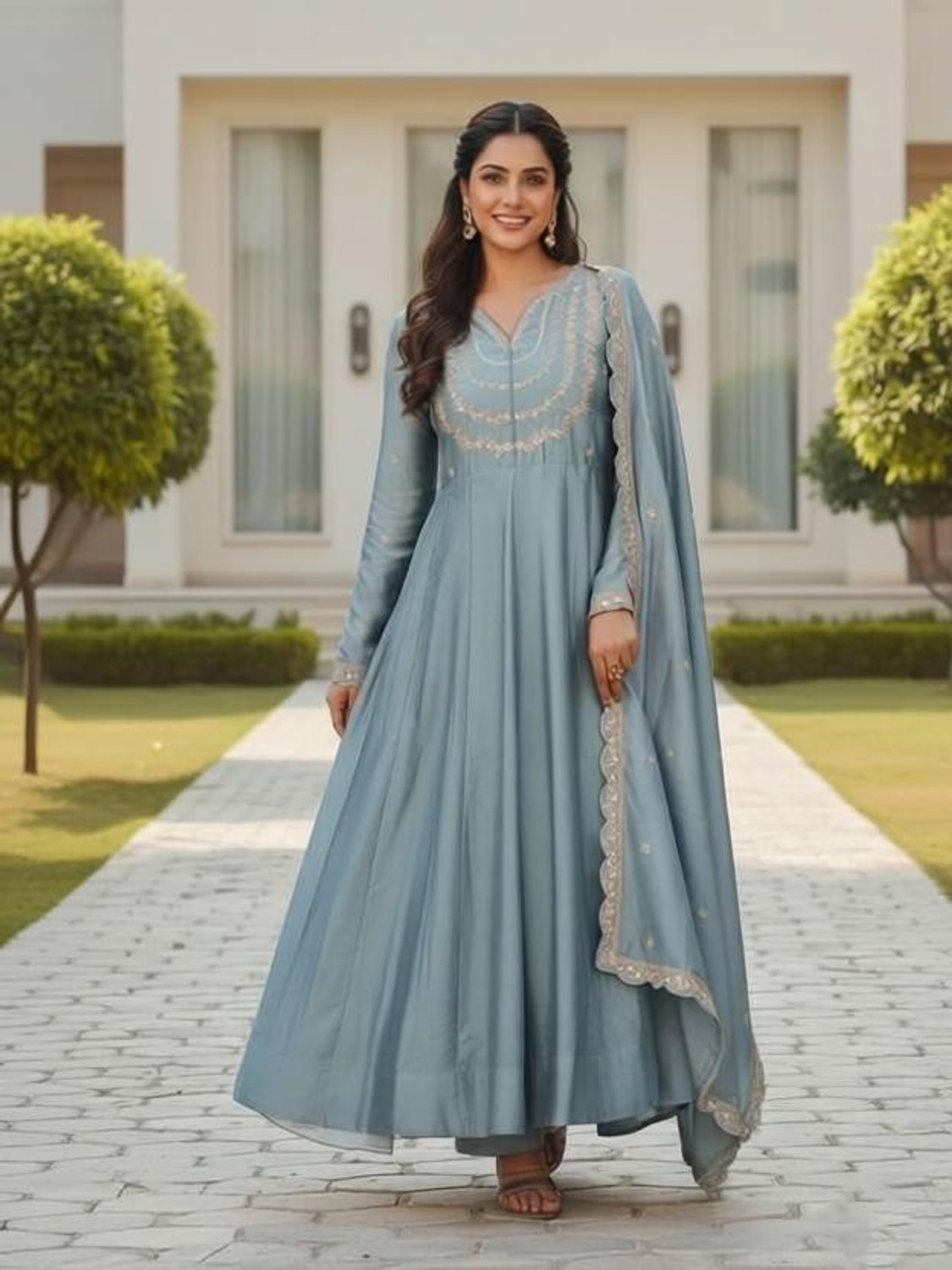 Image of Ankit Creations hetal Embroidered Anarkali Kurta, Bottom & Dupatta Set
