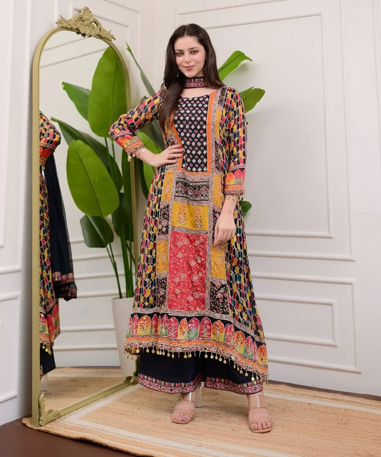 Image of HB Fashion Self Design, Printed, Embroidered Kurta, Trouser /Pant & Dupatta Set