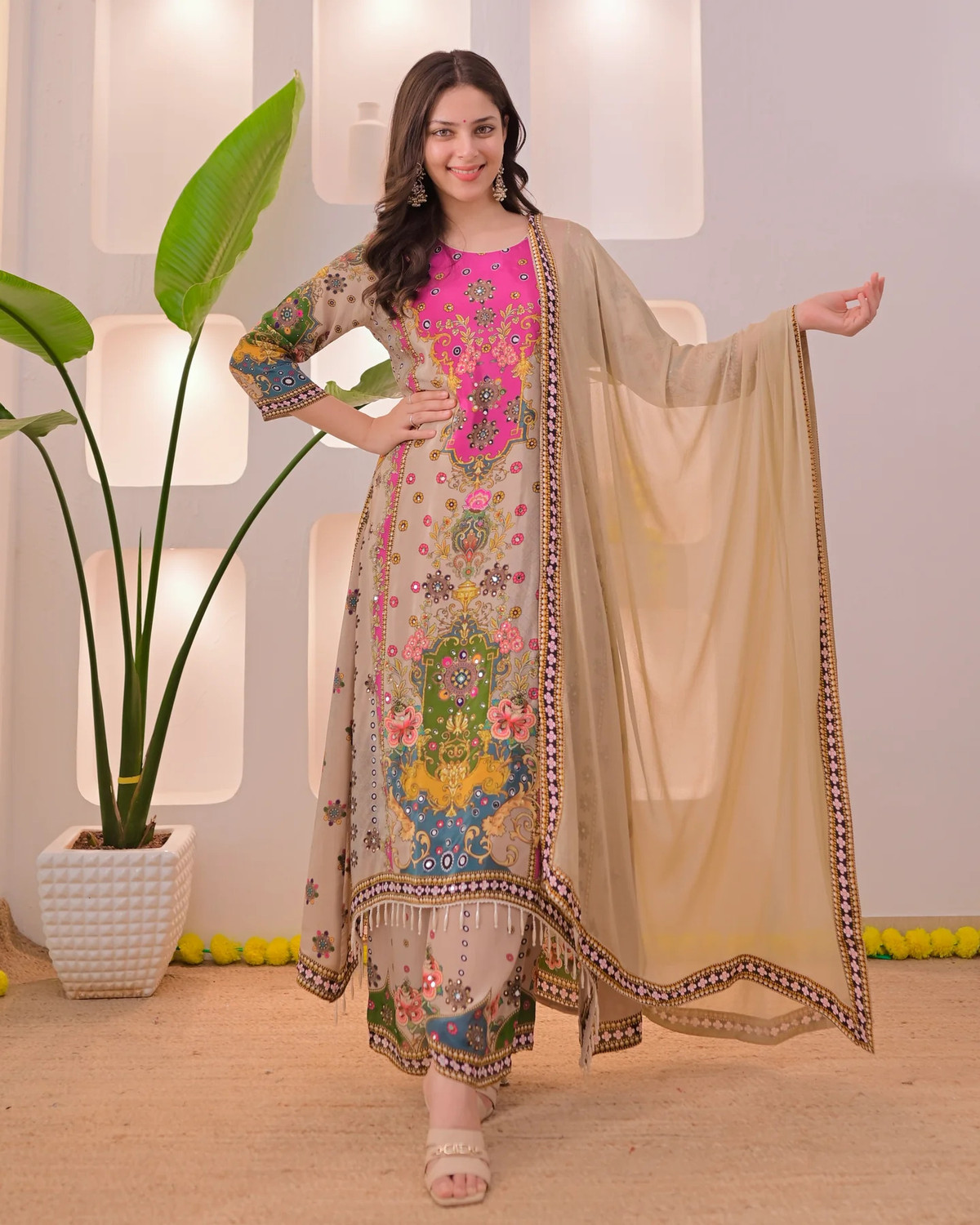 Image of HB Fashion Self Design, Printed, Embroidered Kurta, Trouser /Pant & Dupatta Set