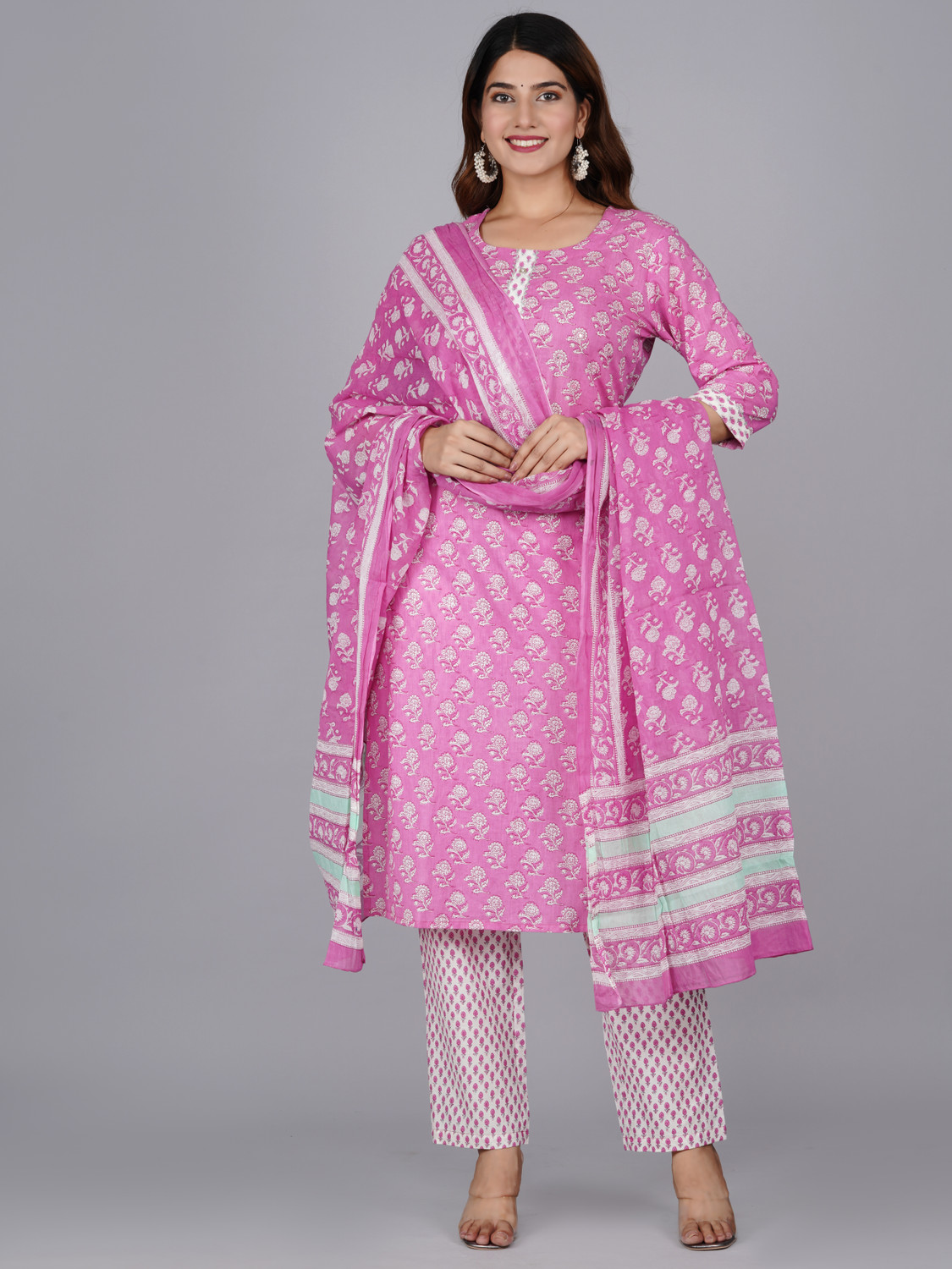 Image of Mishree collection Ethnic Set Printed Kurta, Trouser /Pant & Dupatta Set