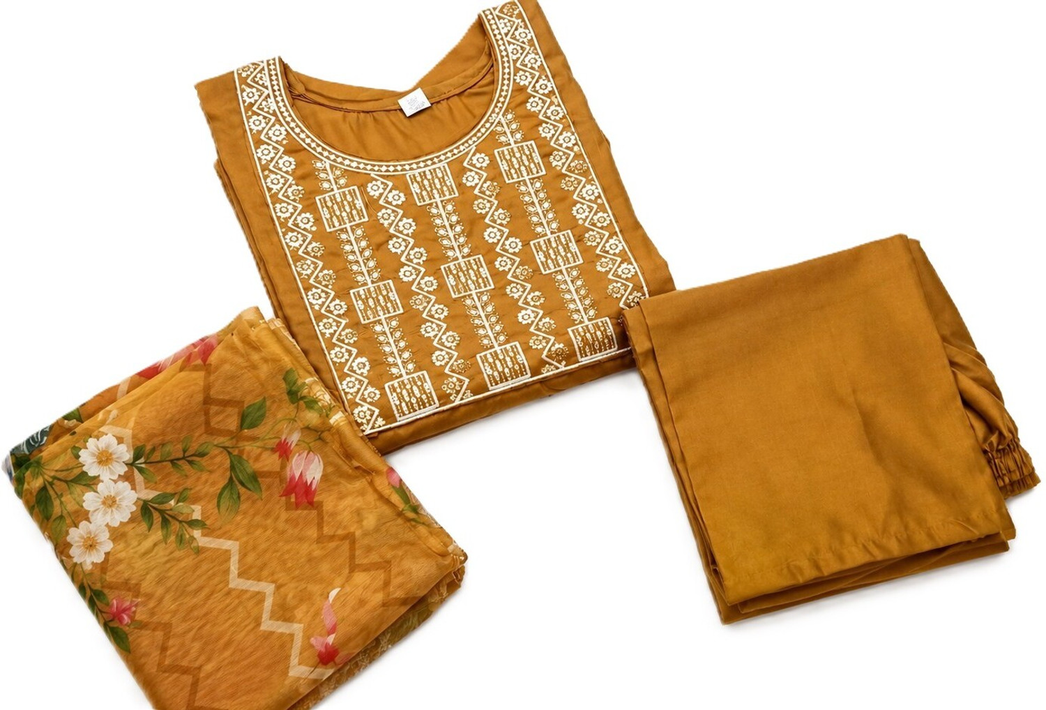 Image of CHECHI Embroidered Kurta, Palazzo & Dupatta Set