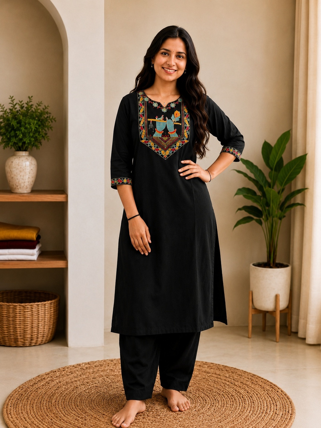 Image of CHECHI Embroidered Kurta, Palazzo & Dupatta Set