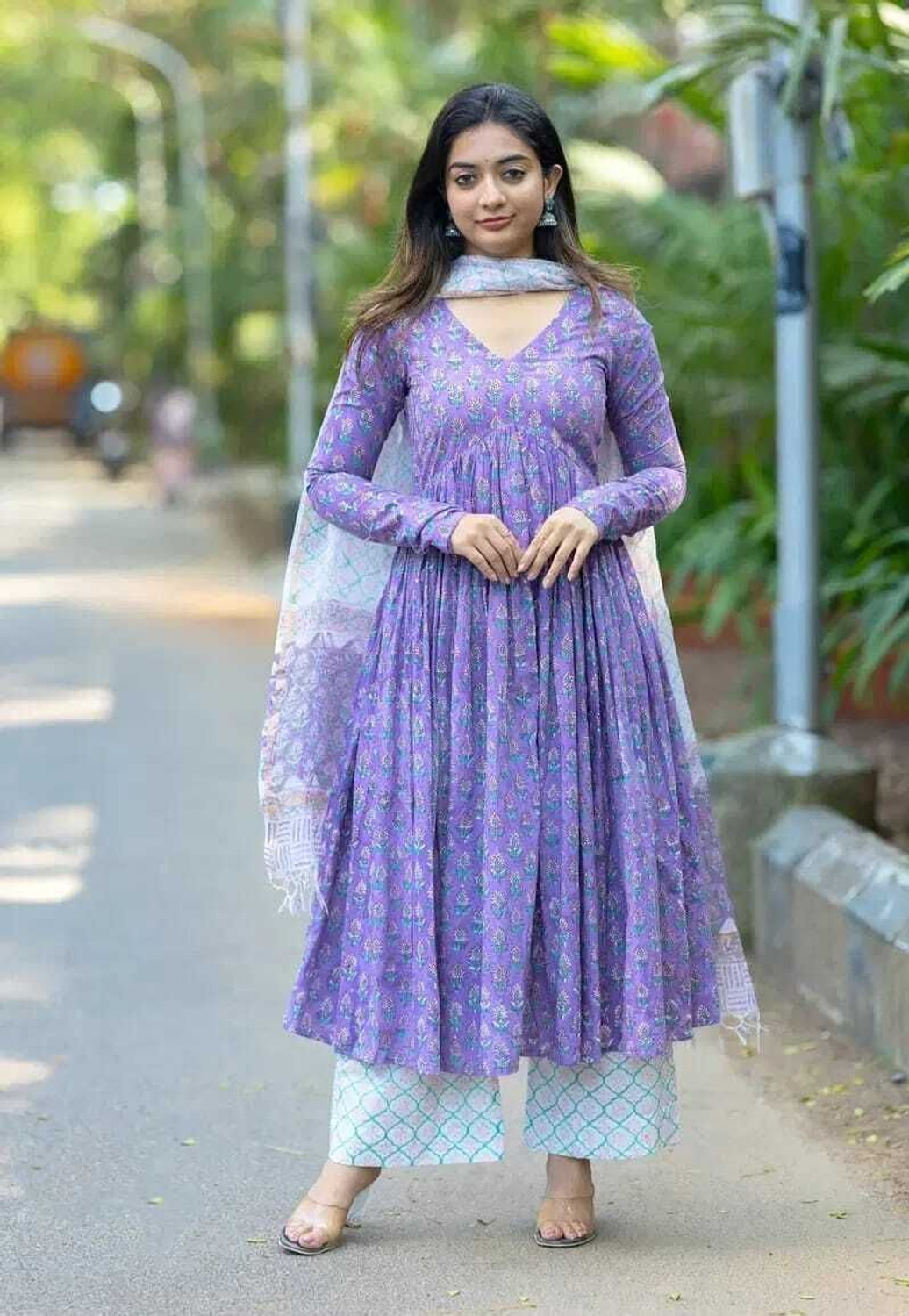 Nawazdesigner Printed Anarkali Kurta, Bottom & Dupatta Set