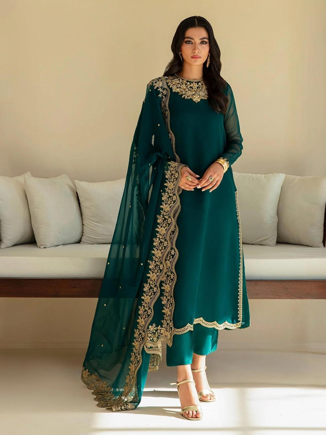 Tryambakam Embroidered Kurta, Trouser/Pant & Dupatta Set