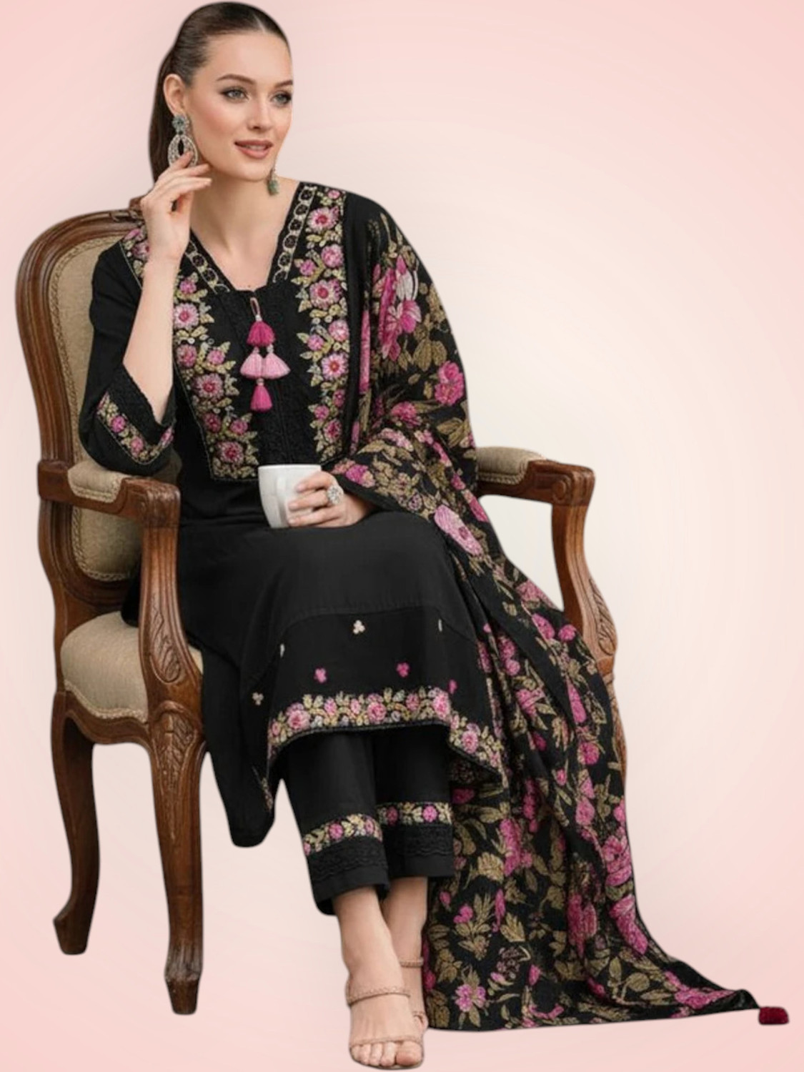 Image of SHREE JEENMATA COLLECTION SURYAJYOTI Solid Kurta, Salwar & Dupatta Set
