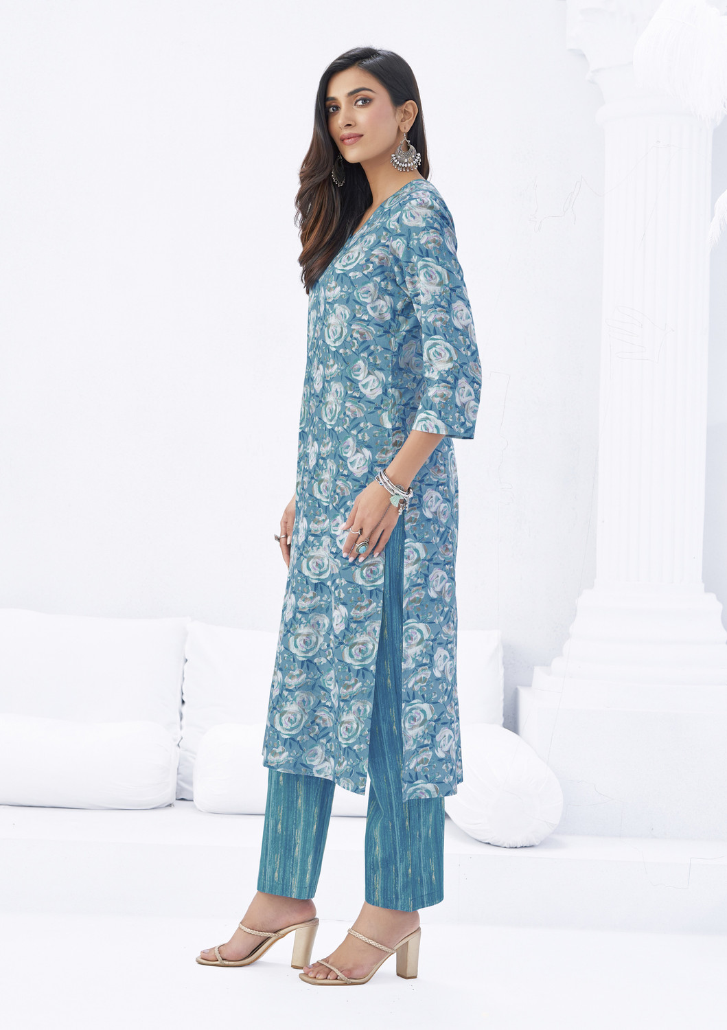 Image of SHREE JEENMATA COLLECTION SURYAJYOTI Solid Kurta, Salwar & Dupatta Set