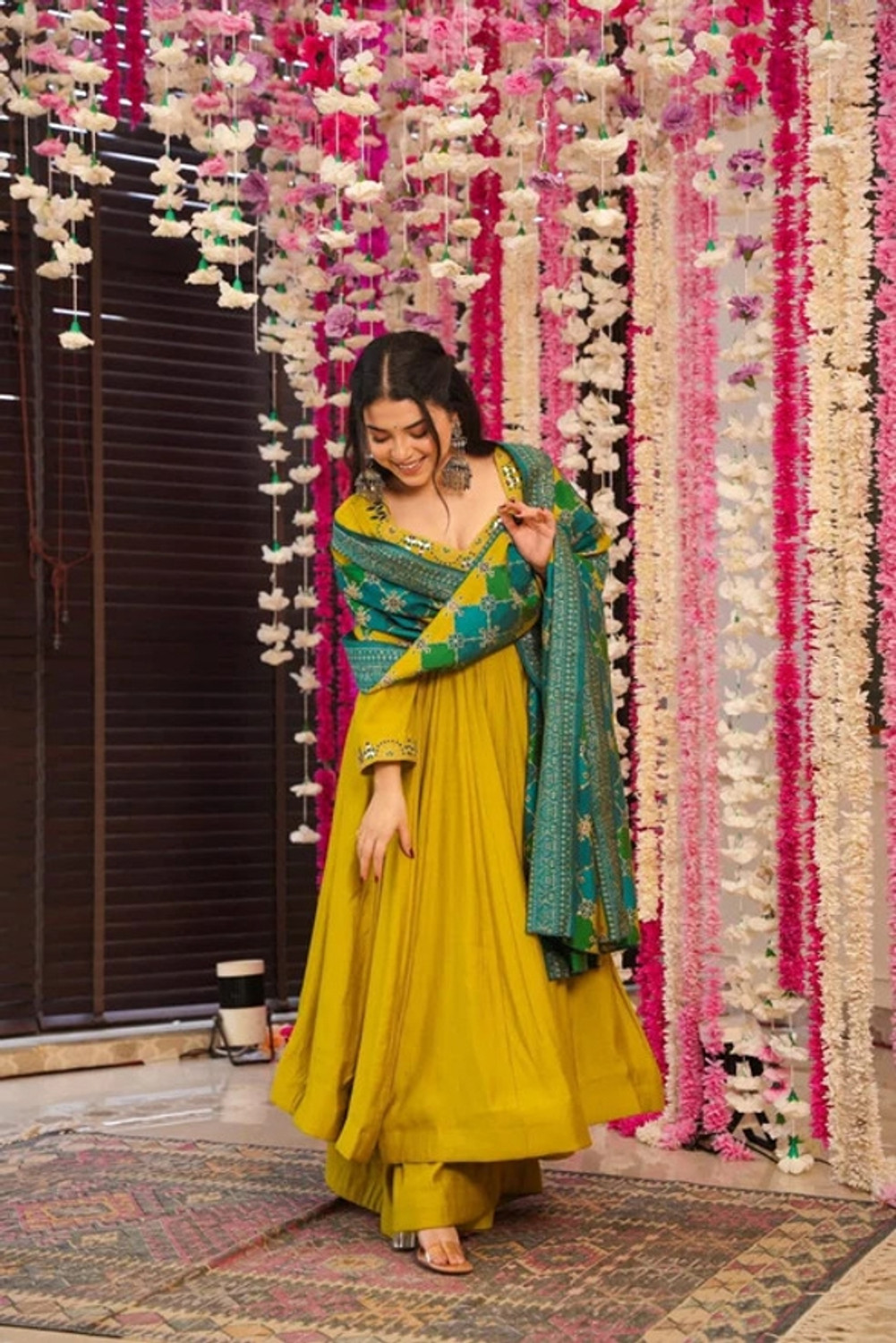 Image of CHECHI Embroidered Kurta, Palazzo & Dupatta Set