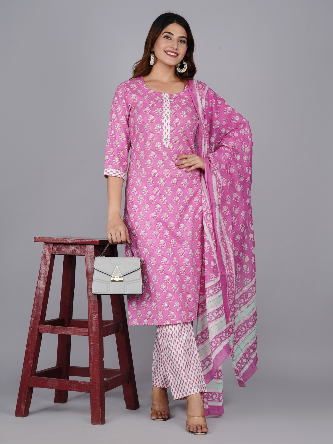 Image of Mishree collection Ethnic Set Printed Kurta, Trouser /Pant & Dupatta Set