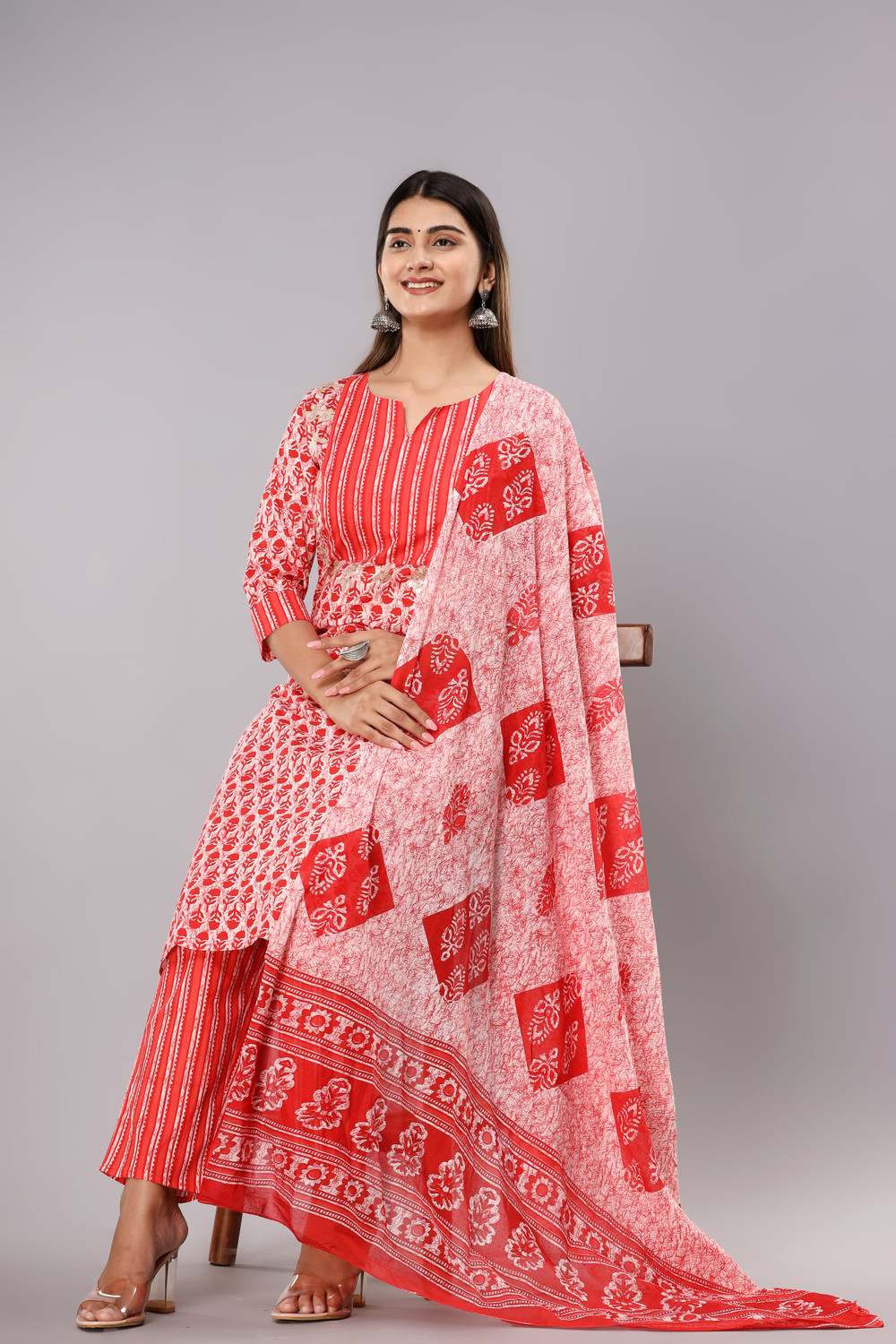 Image of Mishree collection Ethnic Set Printed Kurta, Trouser /Pant & Dupatta Set