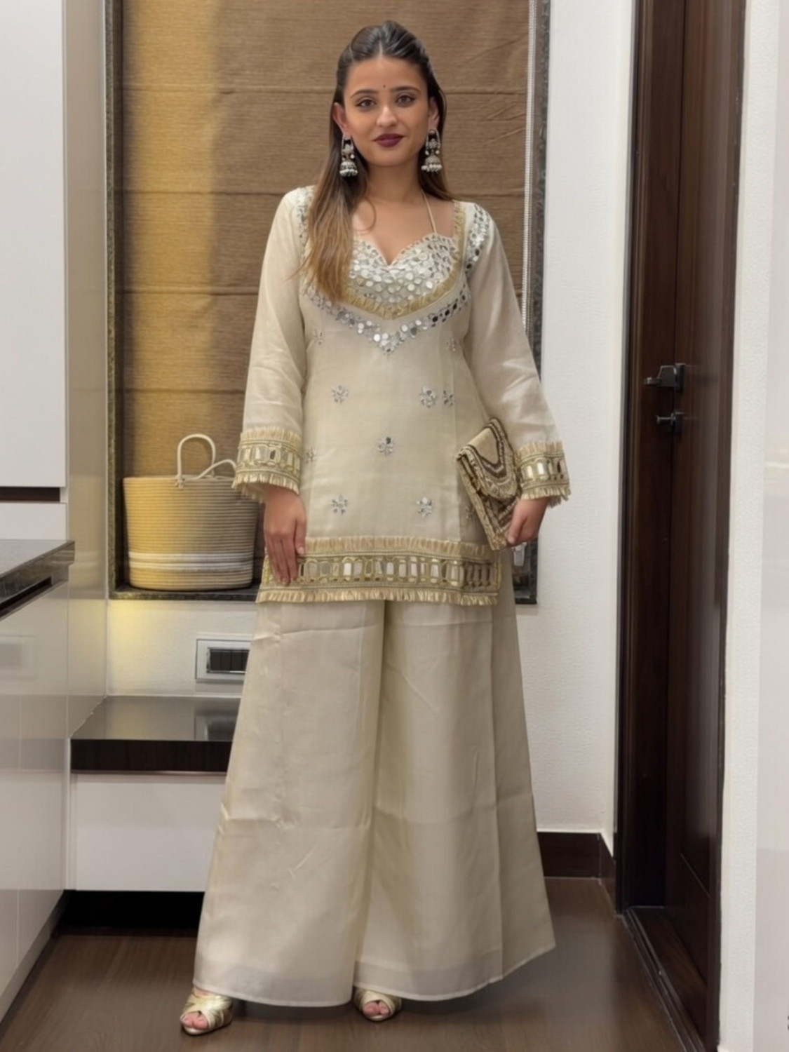 Tasrika Embroidered Kurta, Palazzo & Dupatta Set