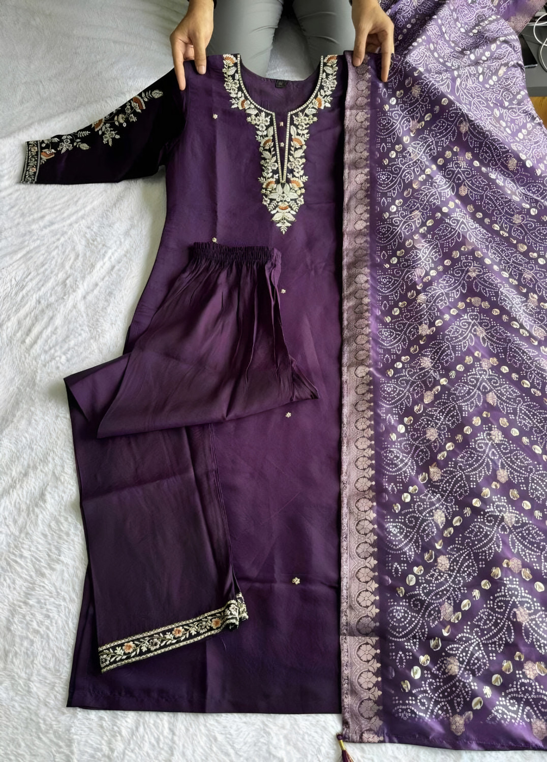Image of SHREE JEENMATA COLLECTION SURYAJYOTI Solid Kurta, Salwar & Dupatta Set