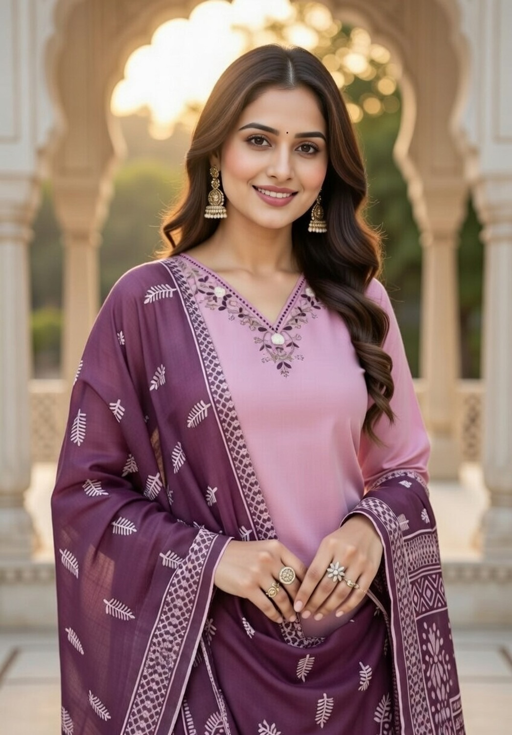 Image of JDENTERPRISS Embroidered Kurta, Churidar & Dupatta Set