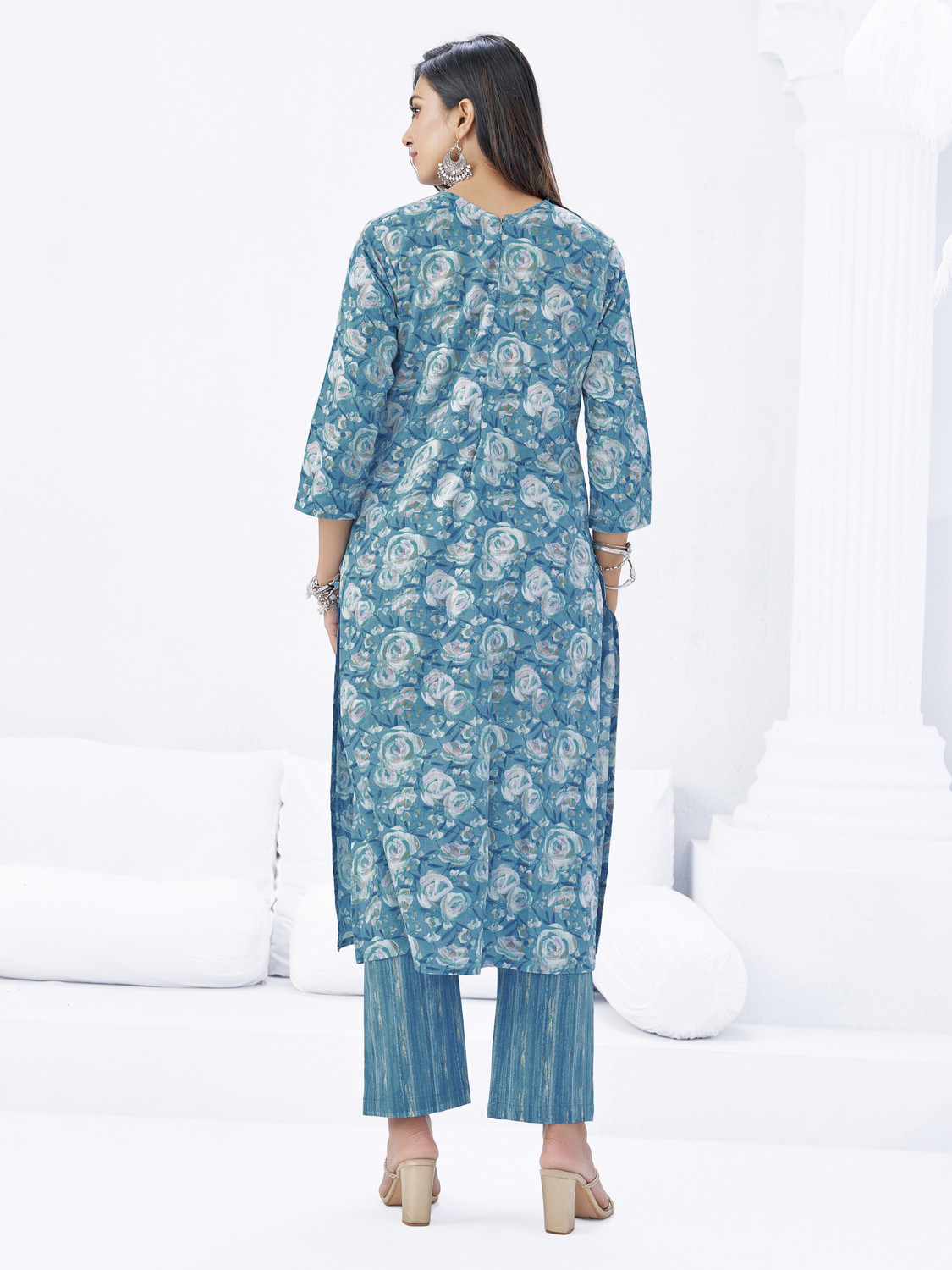 Image of SHREE JEENMATA COLLECTION SURYAJYOTI Solid Kurta, Salwar & Dupatta Set
