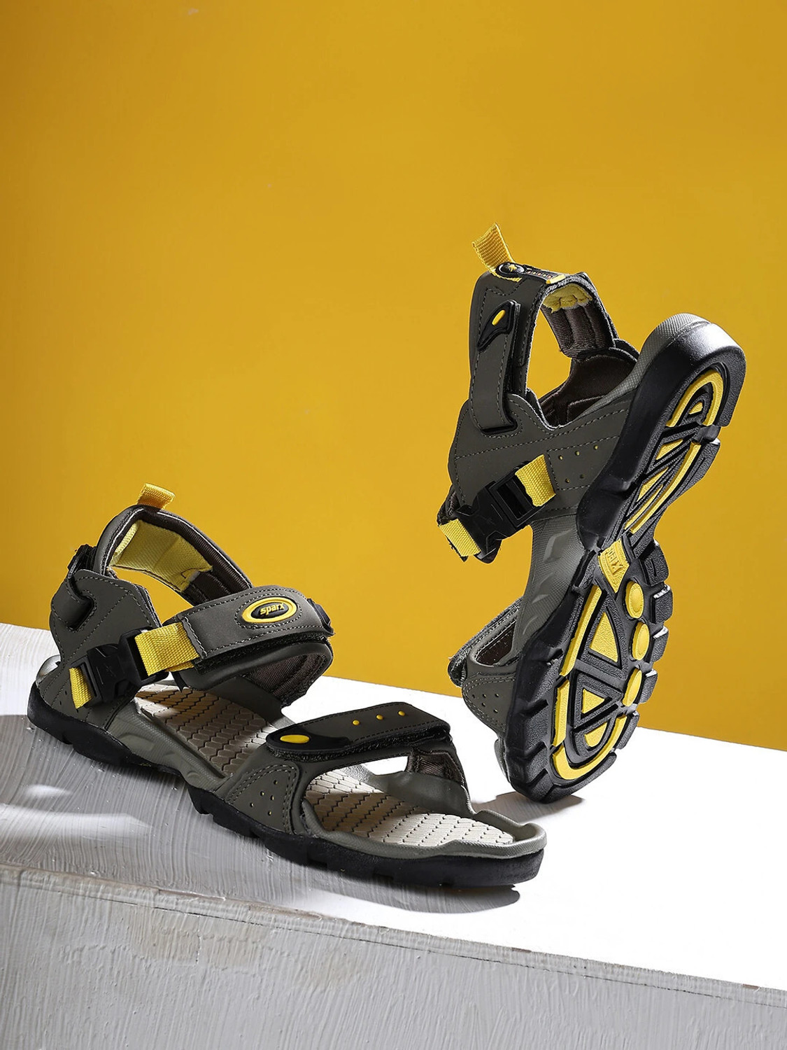 Men Sparx Men SS-502 Olive Yellow Floater Sandals Olive Sandal