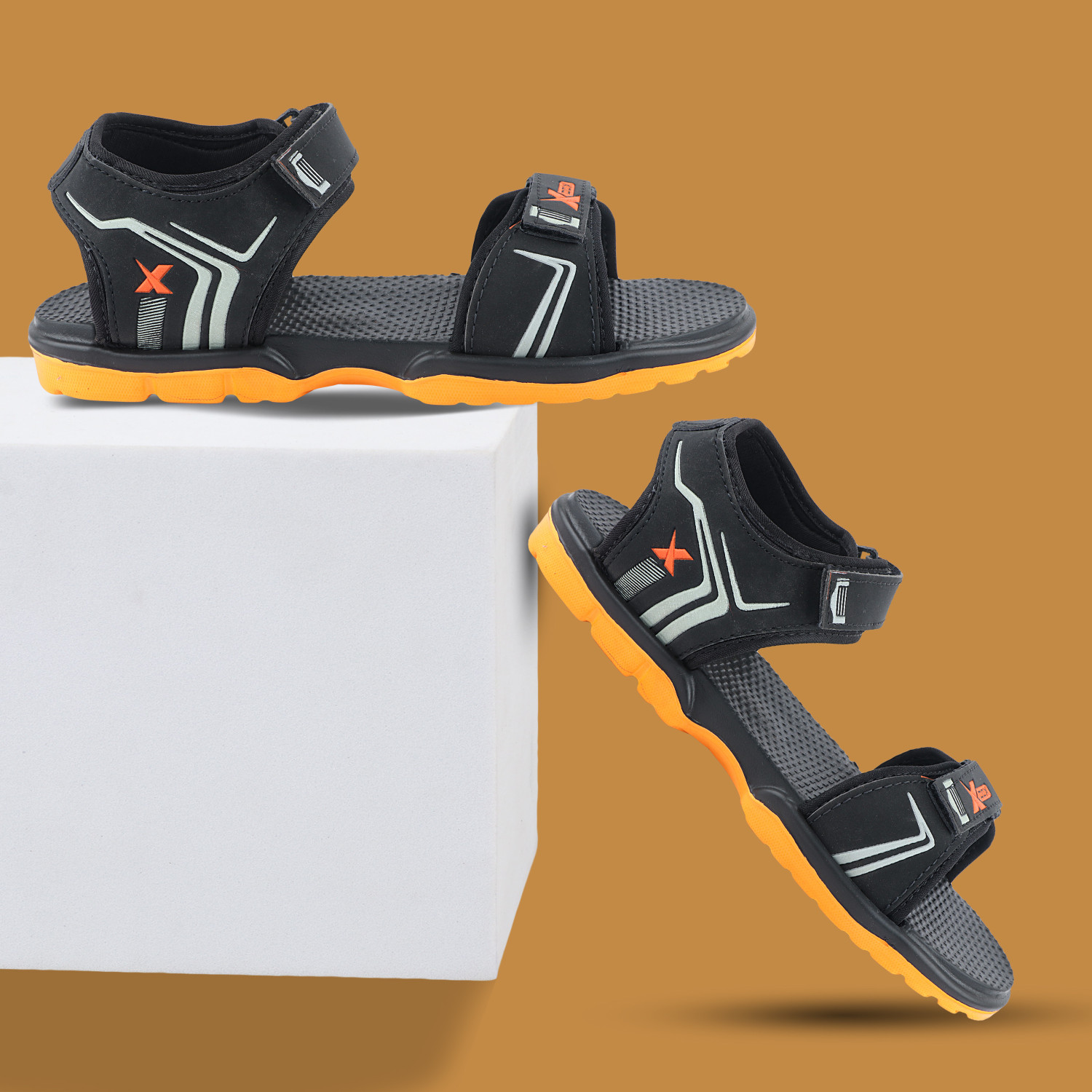Image of XDOX Men Sandal (Black, Orange , 10)