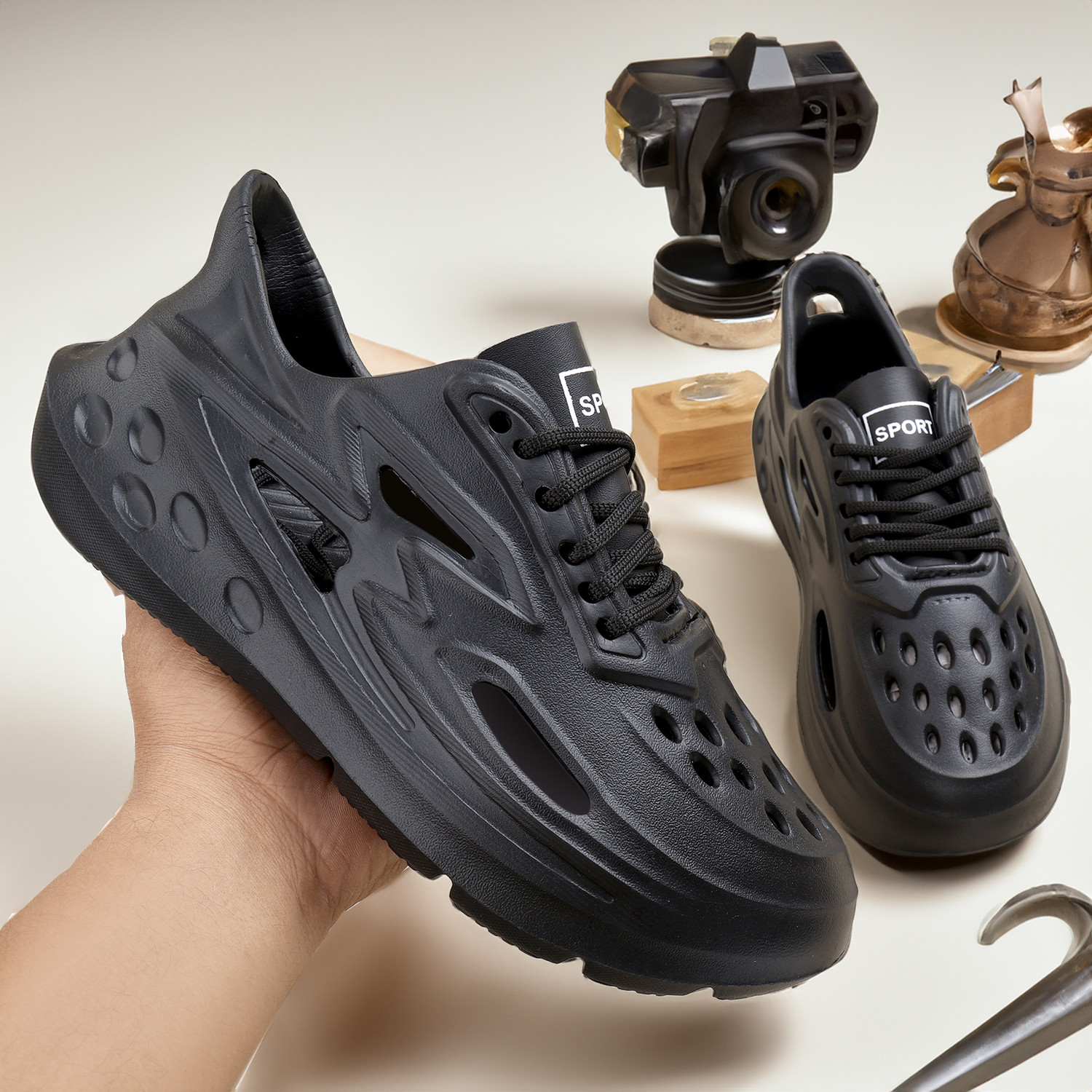 Image of DLS Men MENS AND BOYS IMPORTED STYLISH LACE UP CLOGS SANDAL SHOES Clogs Sandal (Black , 9)