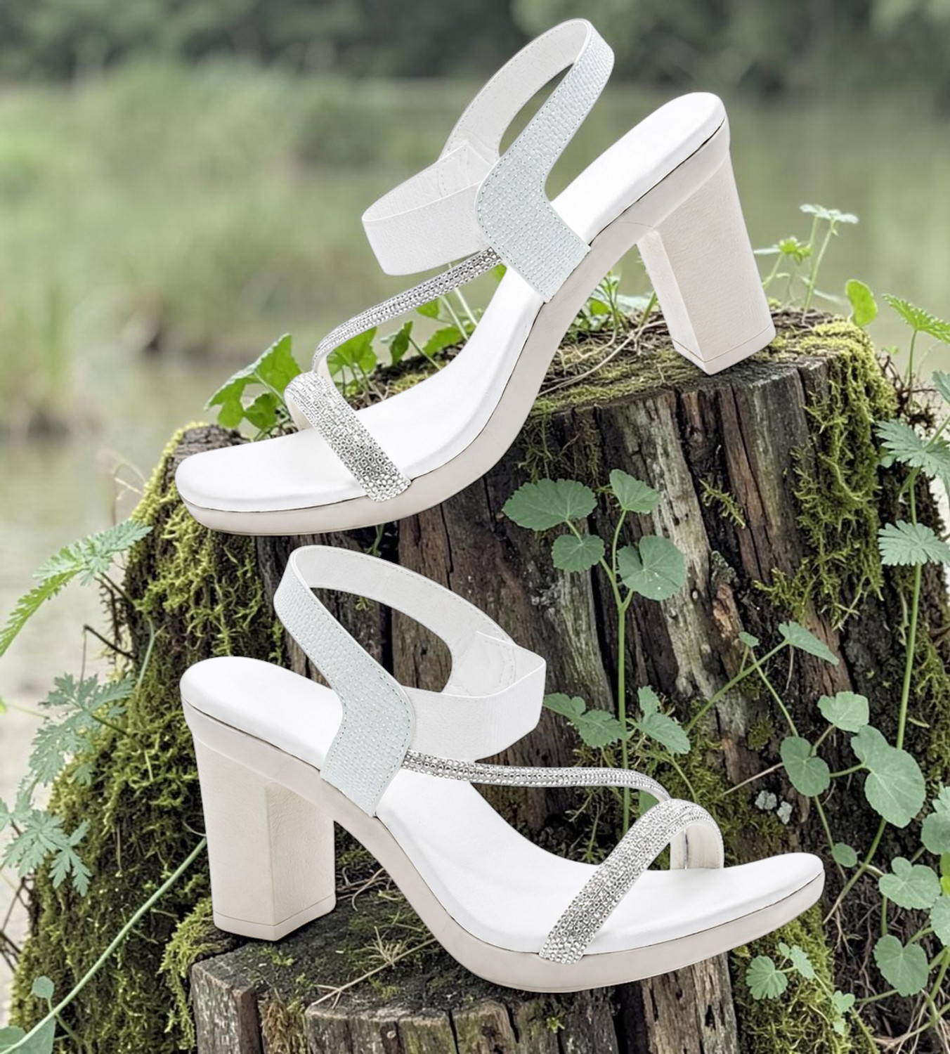 Image of famson Women Heels Sandal (White , 5)