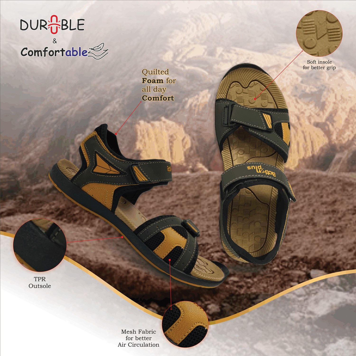 Image of Action Plus Men ONTM-01 Sports Sandal (Beige, Olive , 7)
