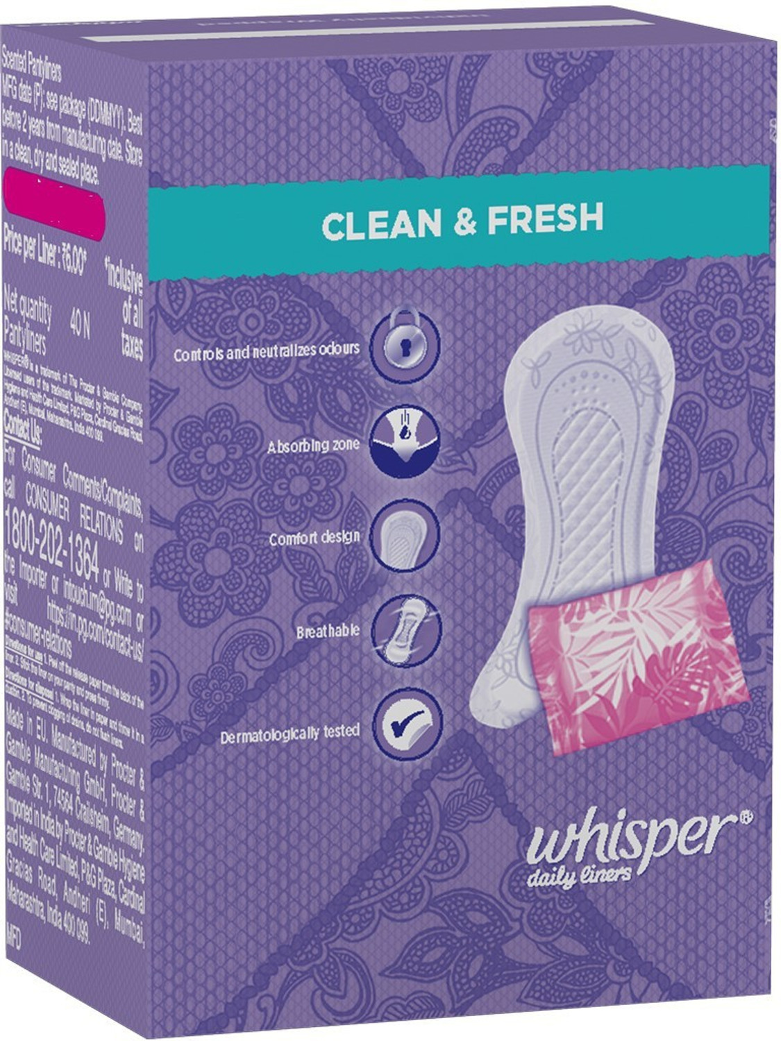 Image of Whisper DAILY LINER, NORMAL LINERS FOR NON PERIOD DAYS Pantyliner
