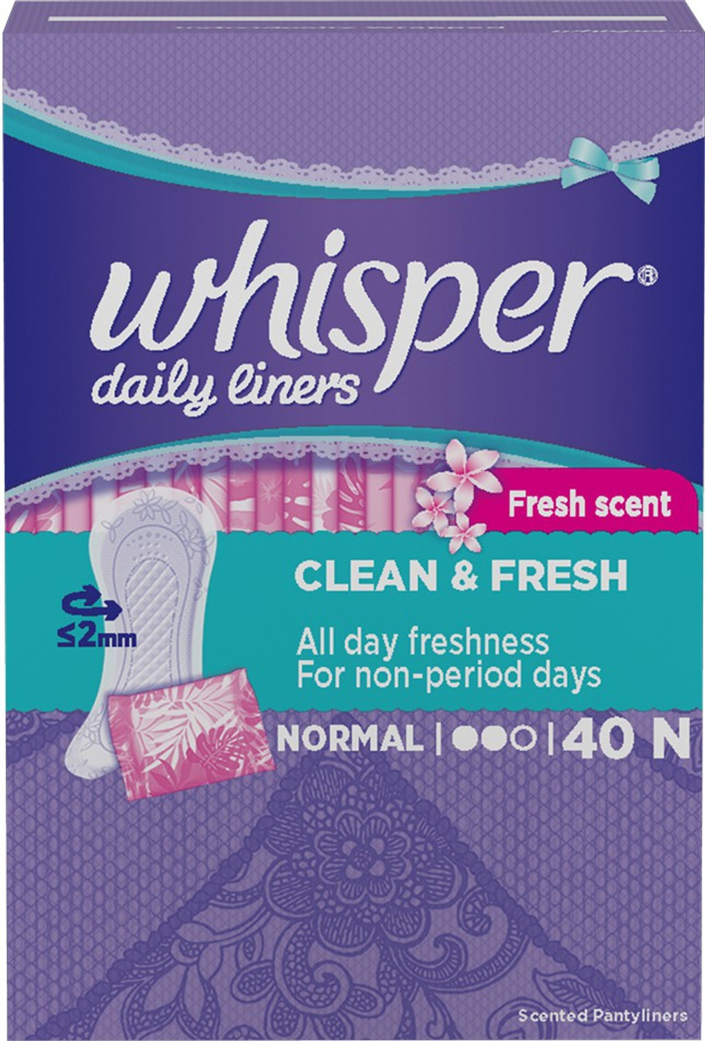 Image of Whisper DAILY LINER, NORMAL LINERS FOR NON PERIOD DAYS Pantyliner
