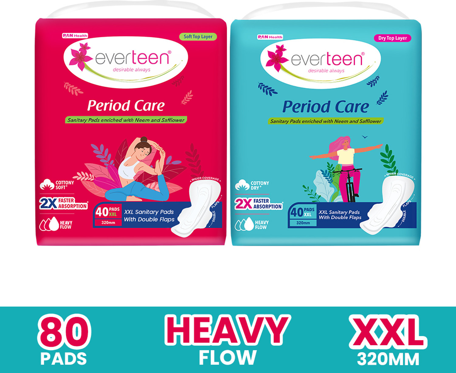 everteen Period Care XXL 40 Soft & 40 Dry Sanitary Pads Enriched With 