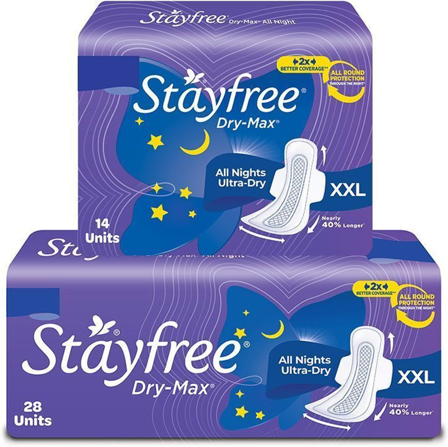 Stayfree Dry-Max All Nights Sanitary Pads - 2x Coverage