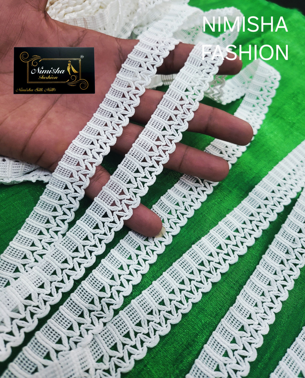 Image of CKCREATION Golden Color Premium Look Lace Boder (8 meter) Lace Saree Falls (Silver)