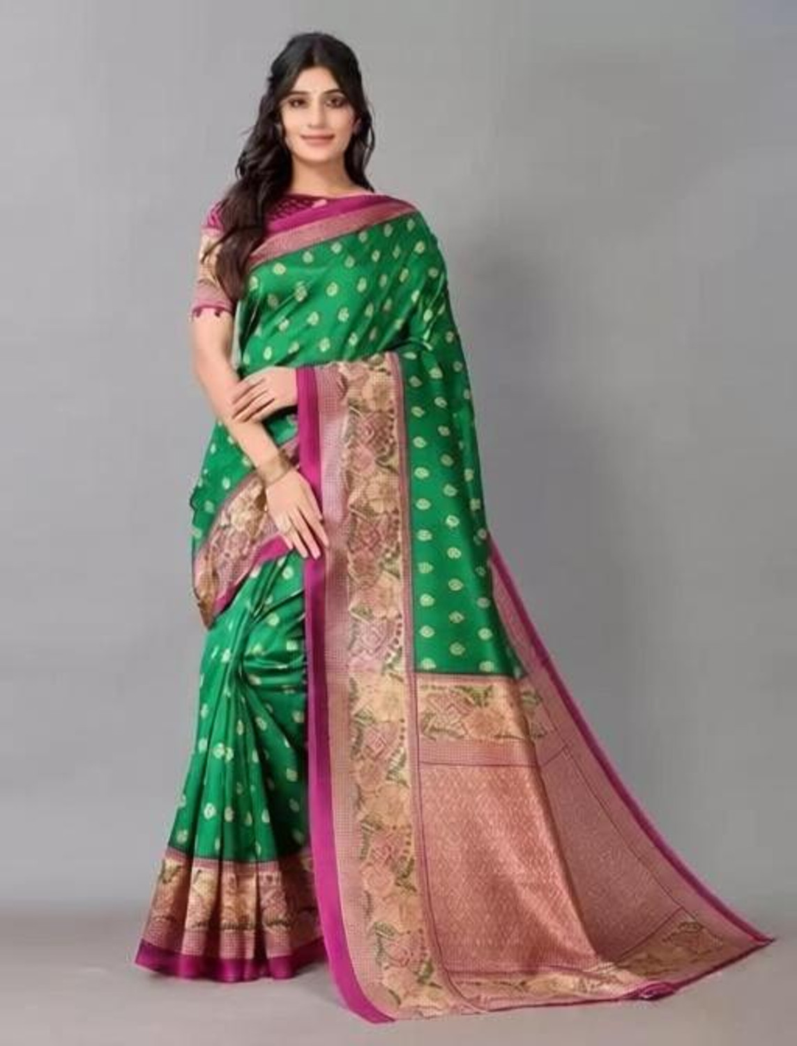 Image of RichEraa Digital Print Banarasi Cotton Silk Saree (Red)