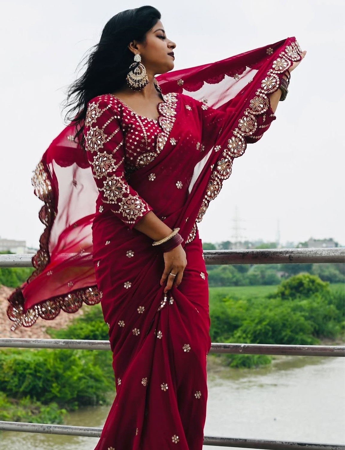Shivgori Embellished, Embroidered Bollywood Georgette Saree