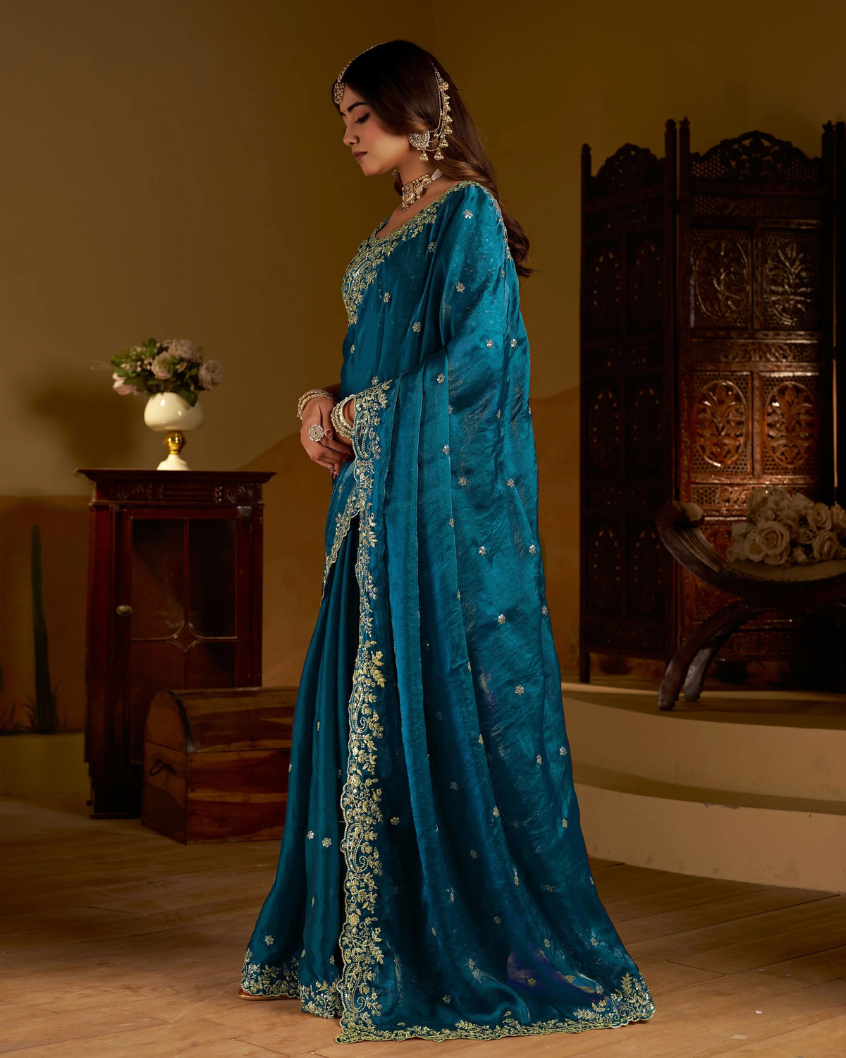 Image of signagraph Embroidered Bollywood Satin Saree (Multicolor)