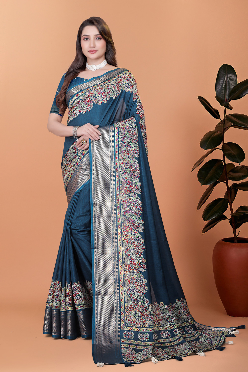Rasifashion Printed Banarasi Cotton Blend Saree