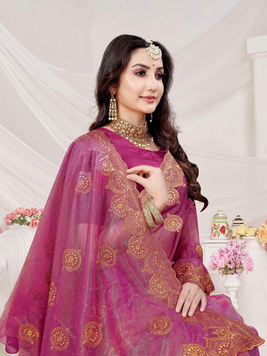 Image of b bella creation Printed Daily Wear Organza Saree (Yellow)