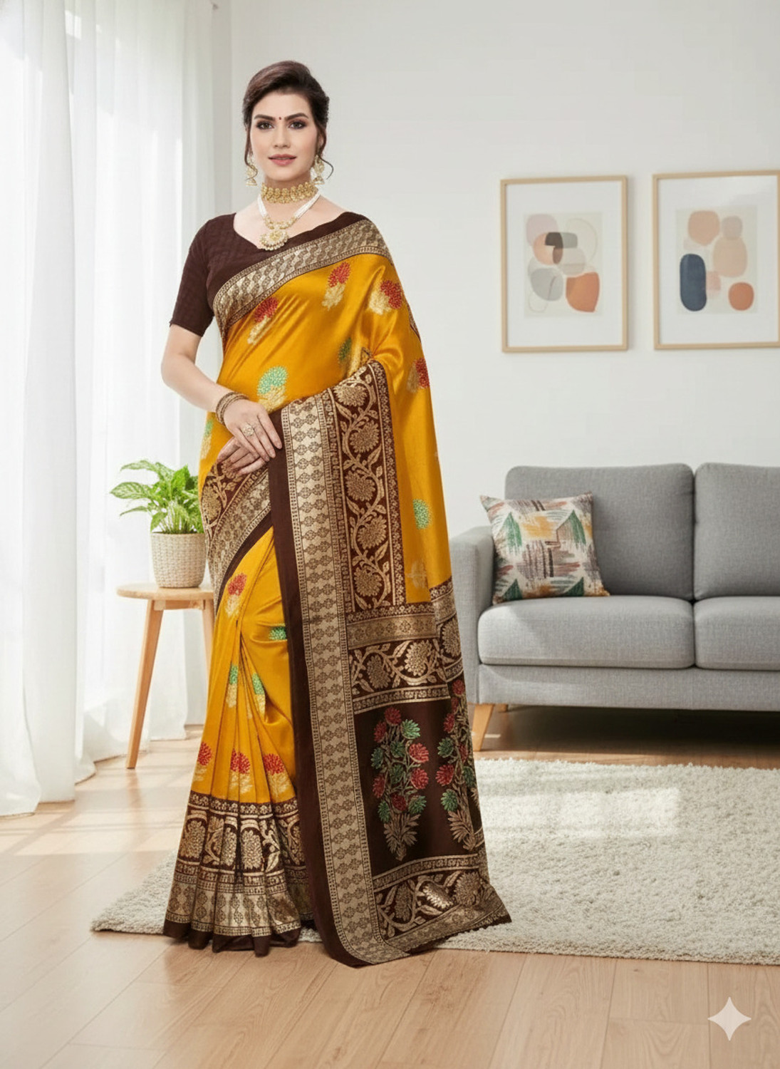 Image of RichEraa Digital Print Banarasi Cotton Silk Saree (Red)