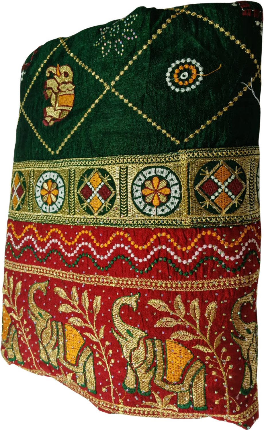 Image of AACHCHHADAN Embroidered, Geometric Print Bollywood Georgette, Art Silk Saree (Red, Green, Gold)
