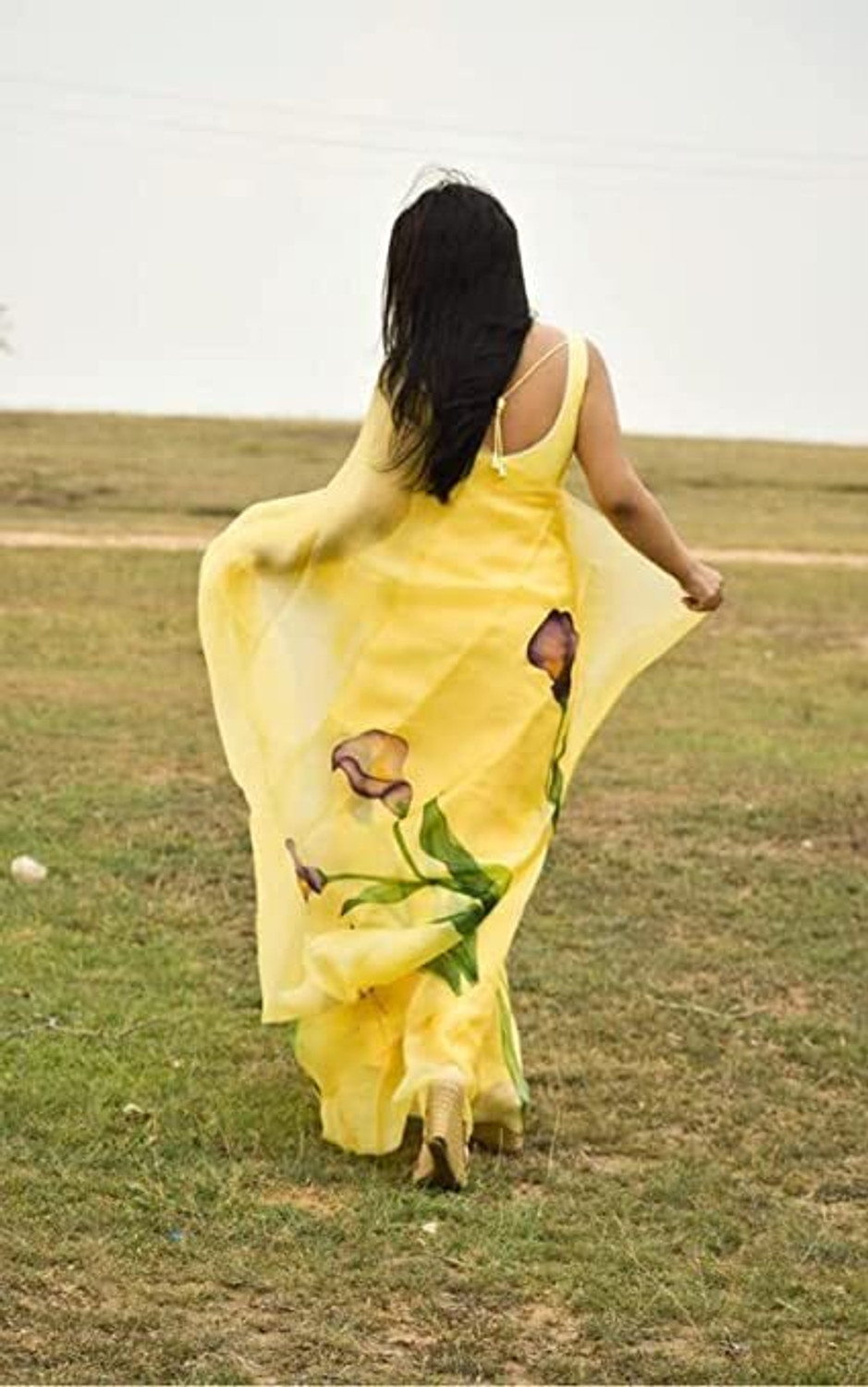 Image of b bella creation Printed Daily Wear Organza Saree (Yellow)